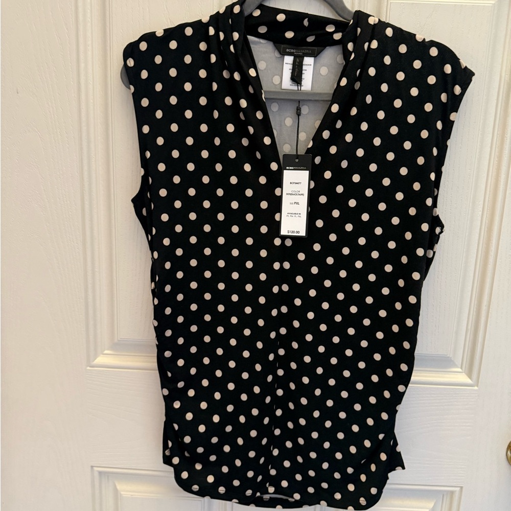 NWT BCBG Polka Dot Sleeveless Top - Black and White